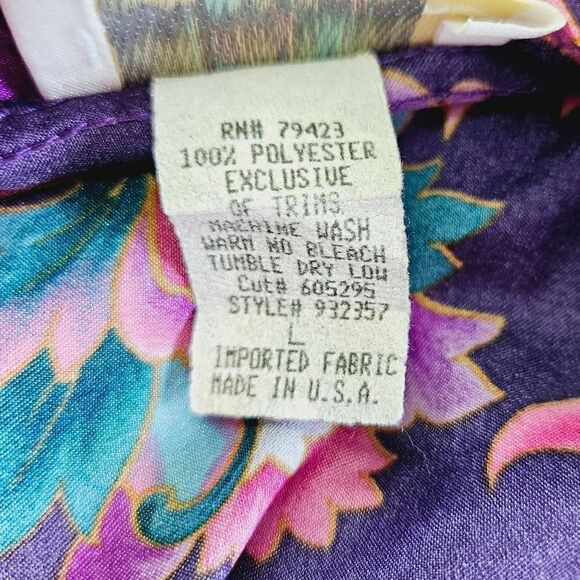 Vintage '70s Dentelle Purple Floral Print Kimono Robe Nightgown Dressing Gown L - Picture 7 of 9